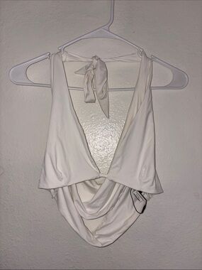 White Draped Halter crop top